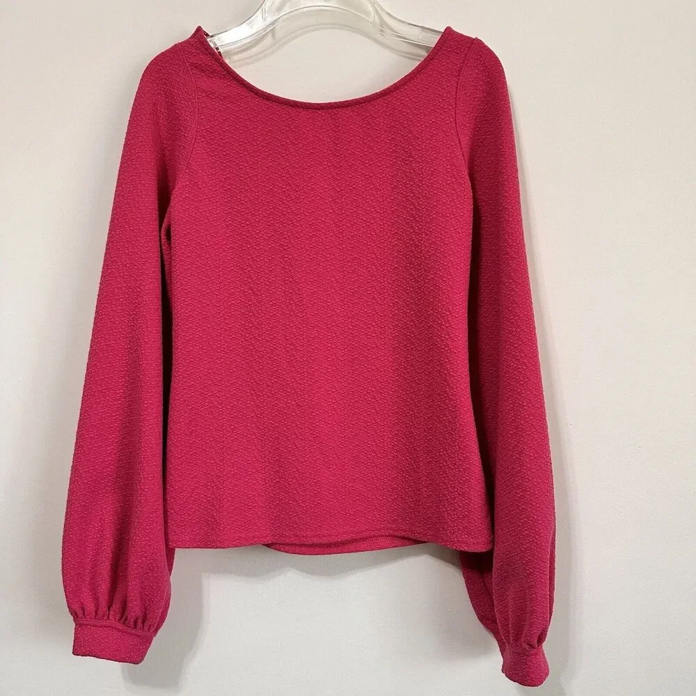 Free People Strappy‎ Back Textured Top S Pink Long Sleeve Criss Cross Trendy NEW